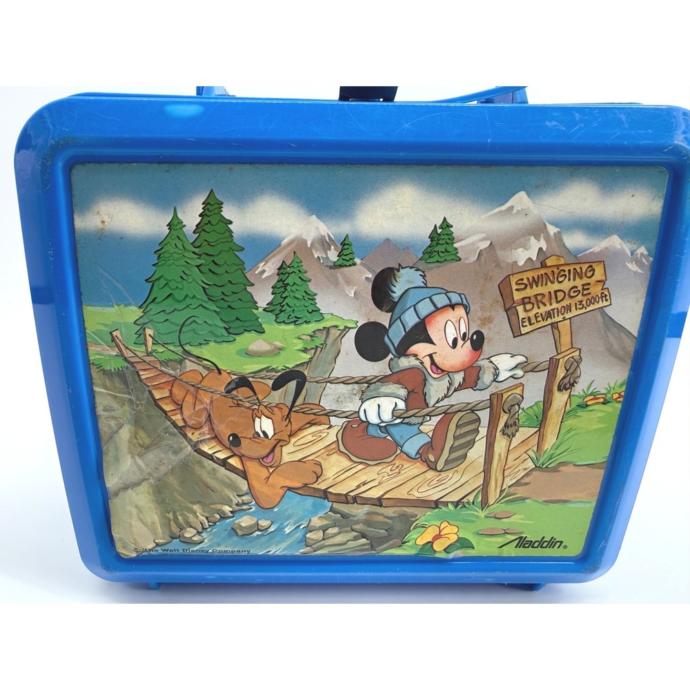 Aladdin Mickey Mouse Pluto Lunch Box OS Plastic Blue Swinging Bridge Vintage 80s